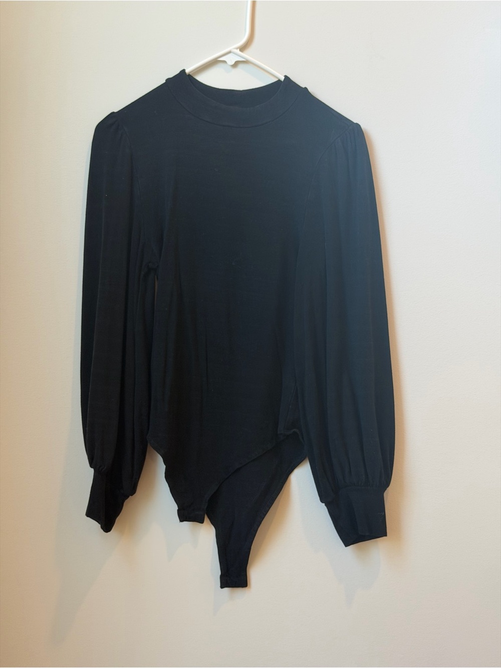 glam Black Puff-Sleeve Long Sleeve Bodysuit